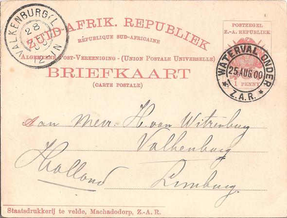Machadodorp Postcard used to Holland, 1900