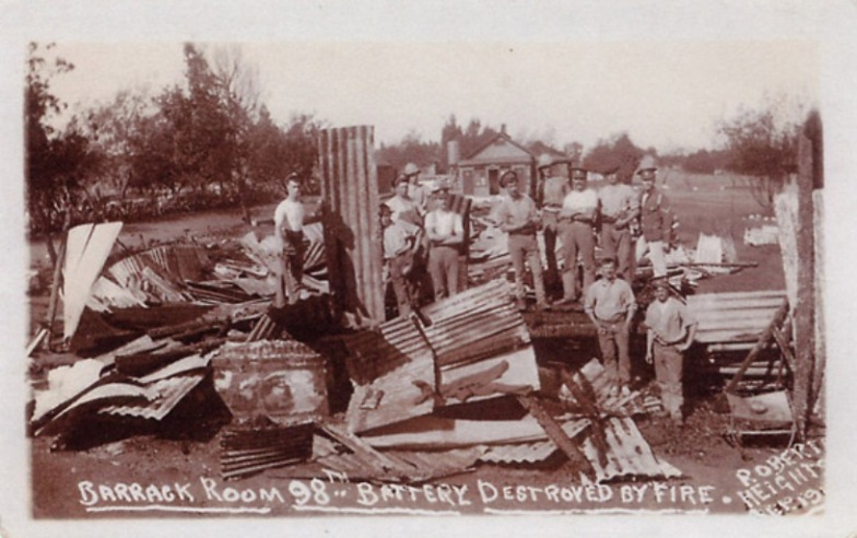 Postcard of a Barrack Room destroyed by fire 1911