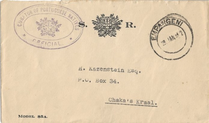 Portuguese Curator of Natives Official Mail 1942