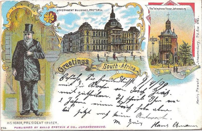 ZAR picture postcard address side dated 12 April 1899.