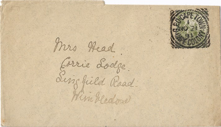  South Africa General Mission 21st November 1894 from Cape Town, 
datestamp Goldblatt type 'SC 2'.