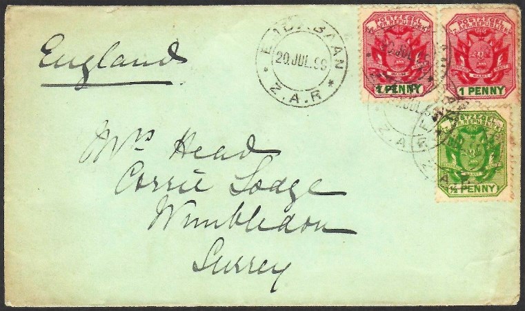 Swazieland South Africa General Mission cover dated 26?.12.1894.